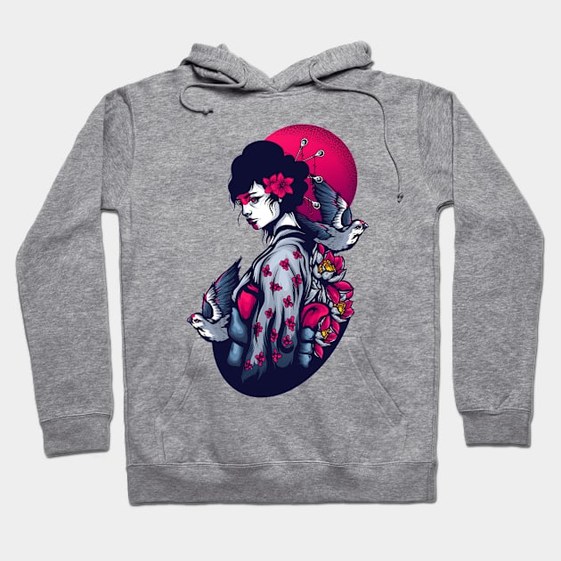 Pigeon Blood Moon T-Shirt Geisha Women Hoodie by MaryMas